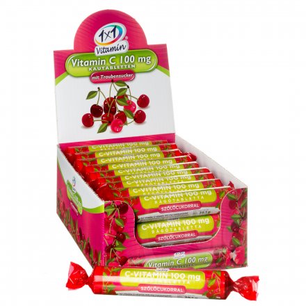 1x1 vitamín c vitamín 100 mg hroznový cukor žuvacie tabletky čerešňové ovocie 17 kusov