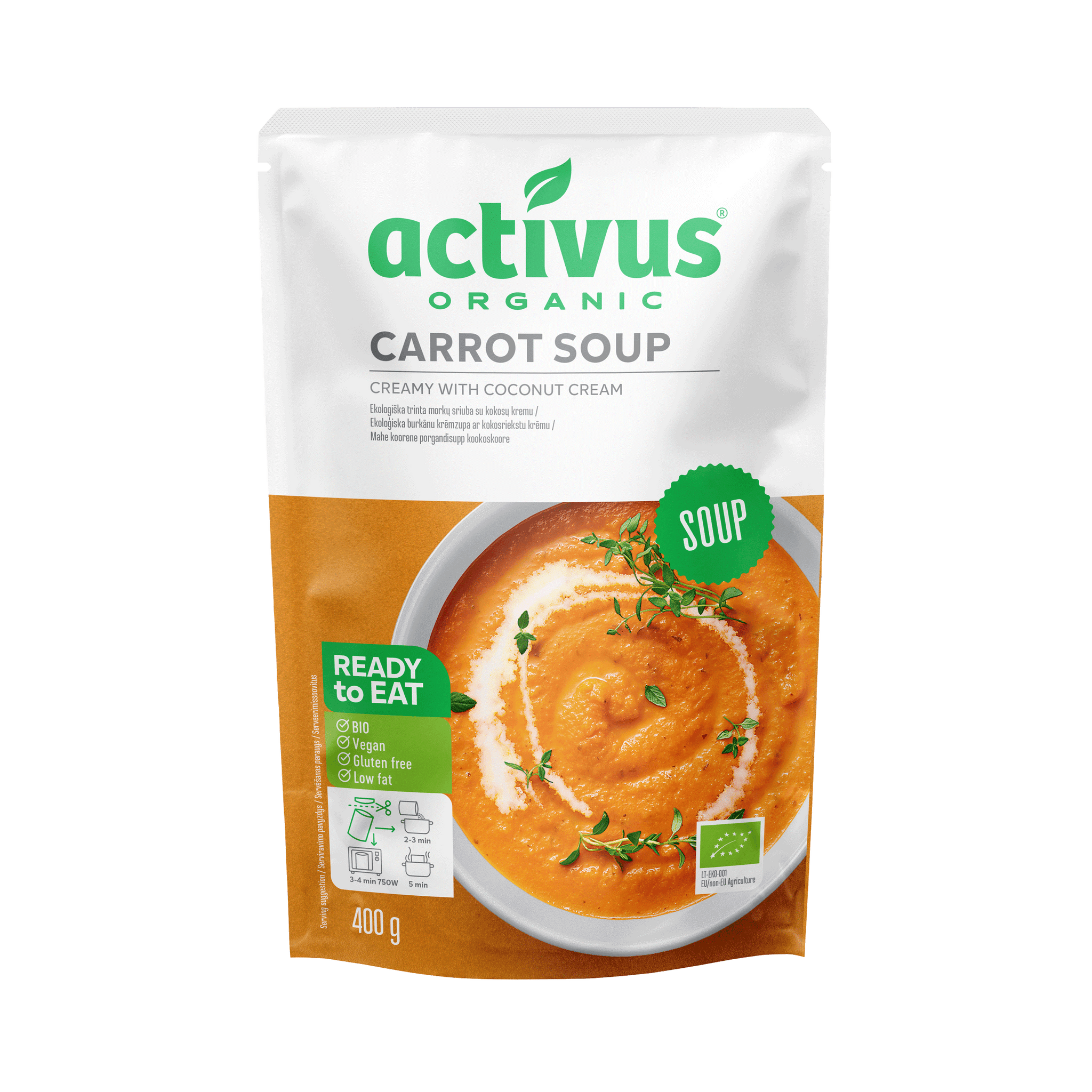Activus bio vegánske organické mrkviny s kokosovým krémovým džúsom 400 g