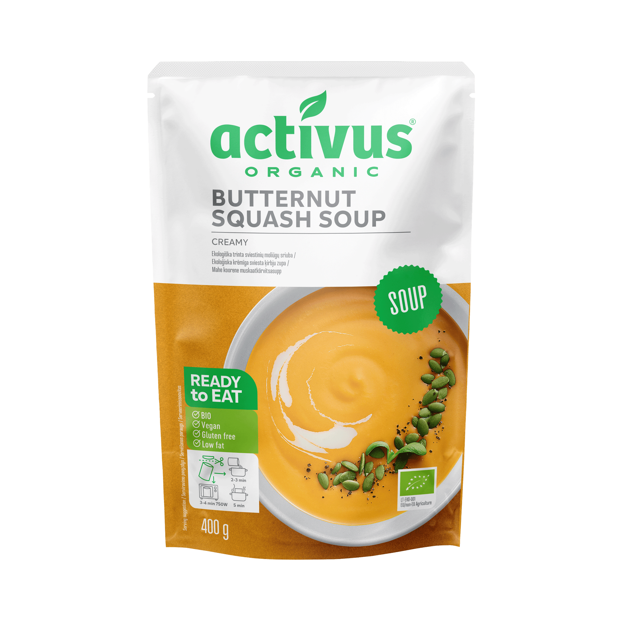 Activus bio vegánske varné rúrky s krémovou omáčkou 400 g