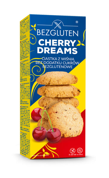 BEZGLUTEN Bezlepkové sušienky Cherry Dreams s lyofilizovanými višňami bez pridaného cukru 110 g - 93725