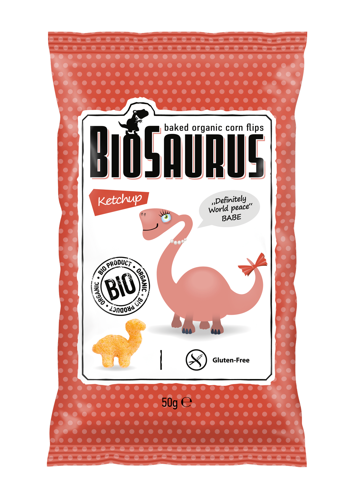 BioSaurus kukuričné chrumky s kečupovou príchuťou 50 g - 34274