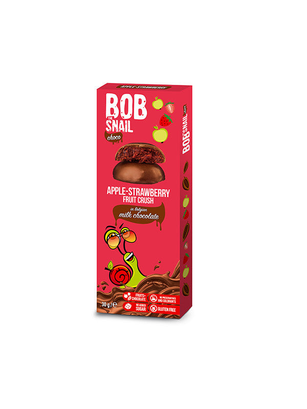 Bob Snail Ovocná pochúťka jablko-jahoda v mliečnej čokoláde 30g - 88370