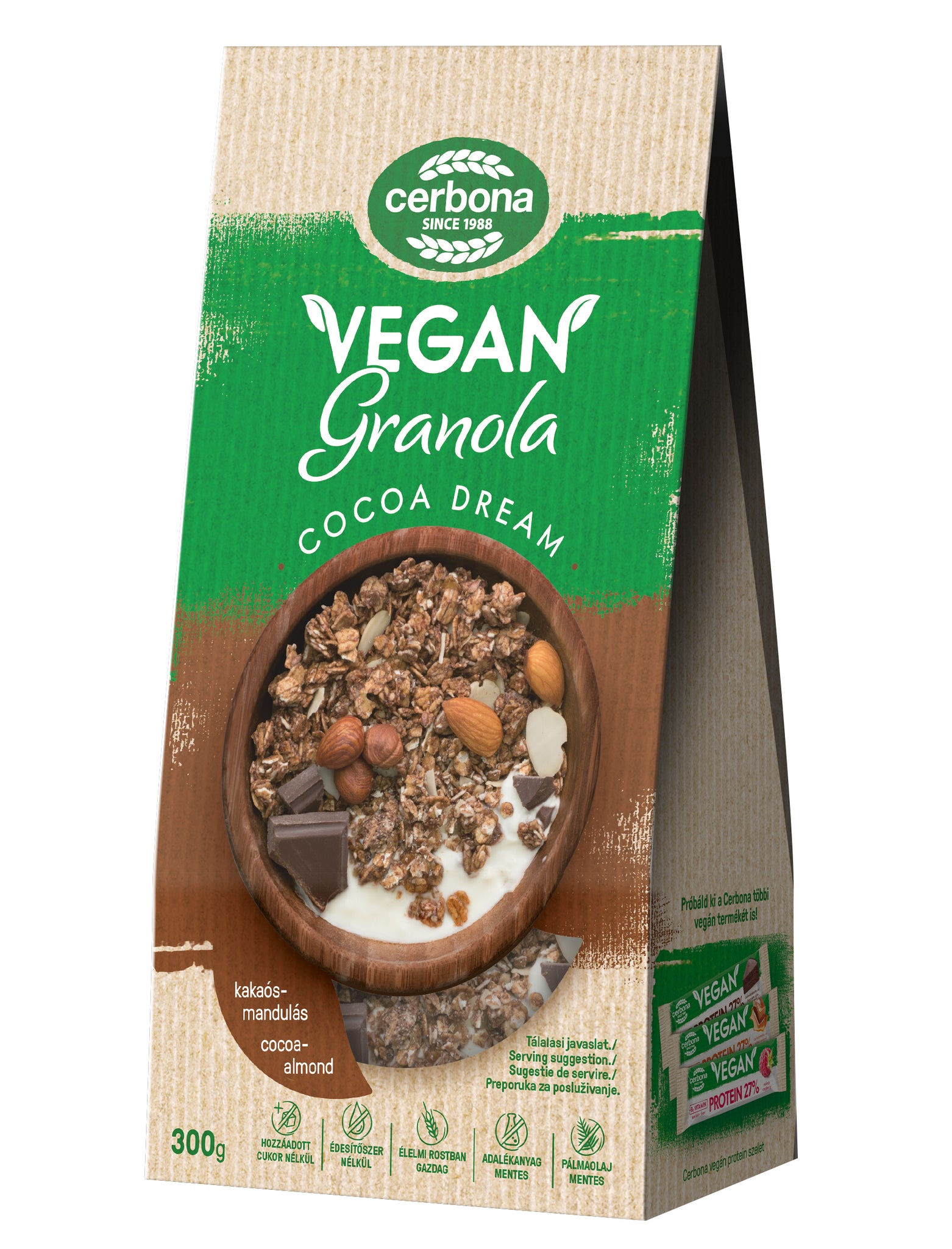 Cerbona Vegán kakaovo-mandľová granola müsli 300 g - 89219