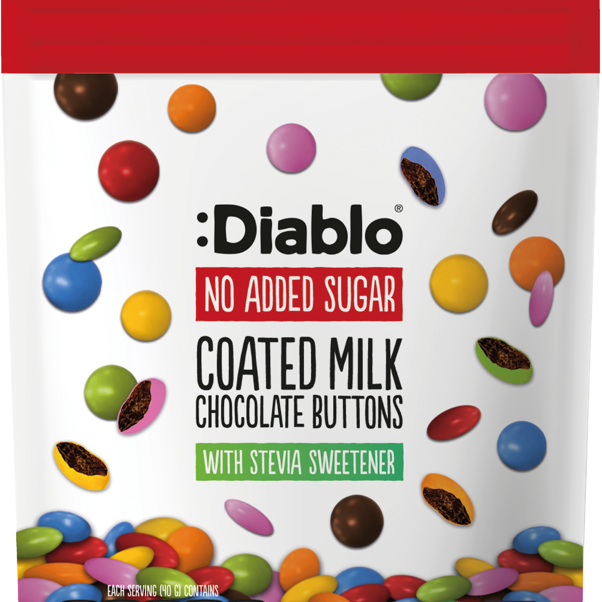 Diablo čokoládové lentilky s mliečnou čokoládou so stéviou 40 g - 90521