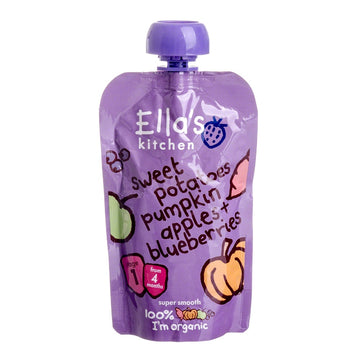 Ella's Kitchen Organické pyré pre bábätká: Sladké zemiaky, tekvica, jablká a čučoriedky 120 g - 53067
