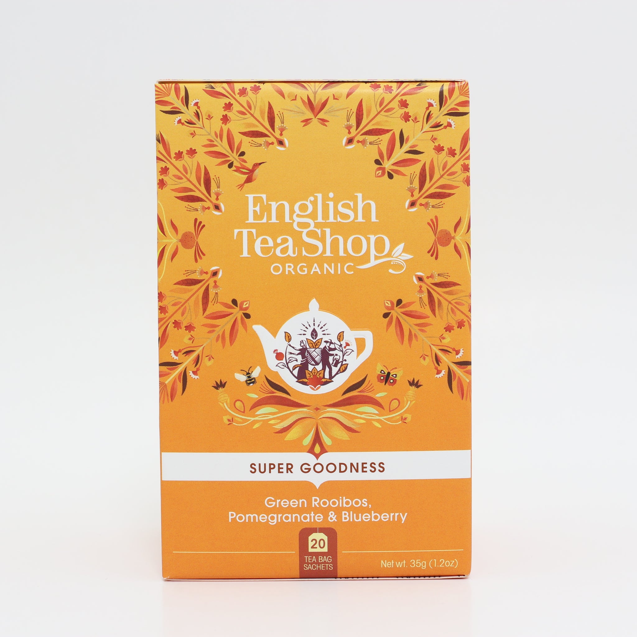 English Tea Shop organické zelené rooibos, granátové jablko a čučoriedkový čaj, nálevové vrecúška 20 x 1,75 g - 86111