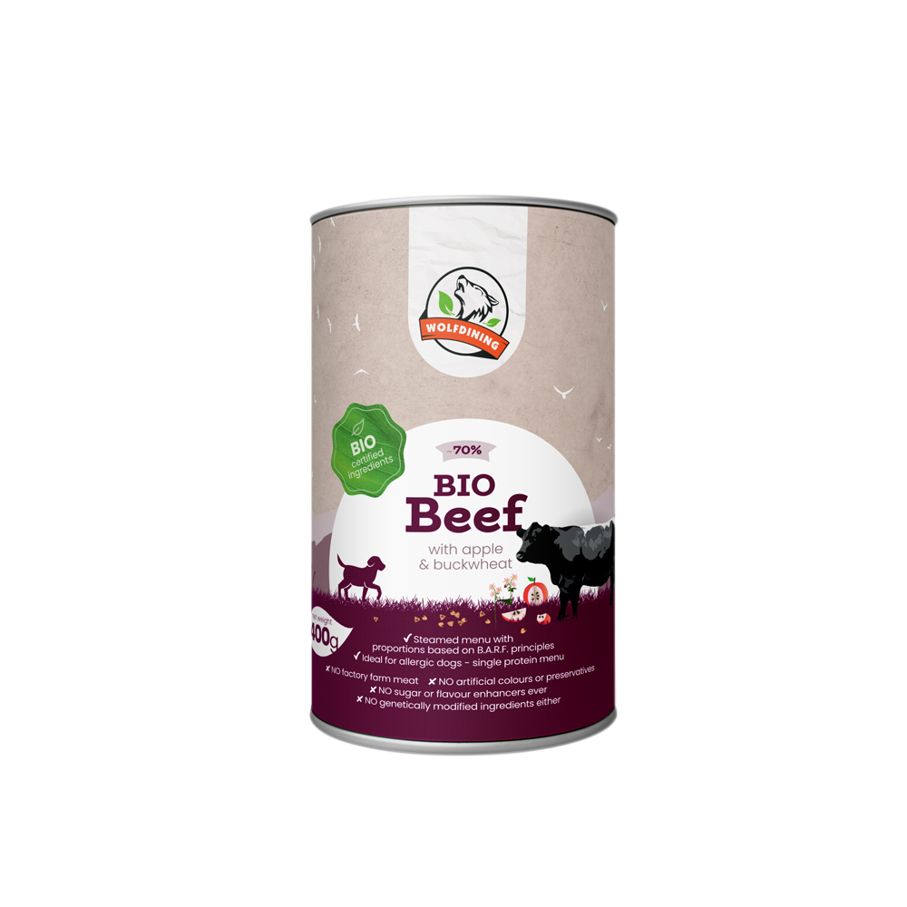 Vlčie mäso bio hovädzie dusené menu pre psov 400 g