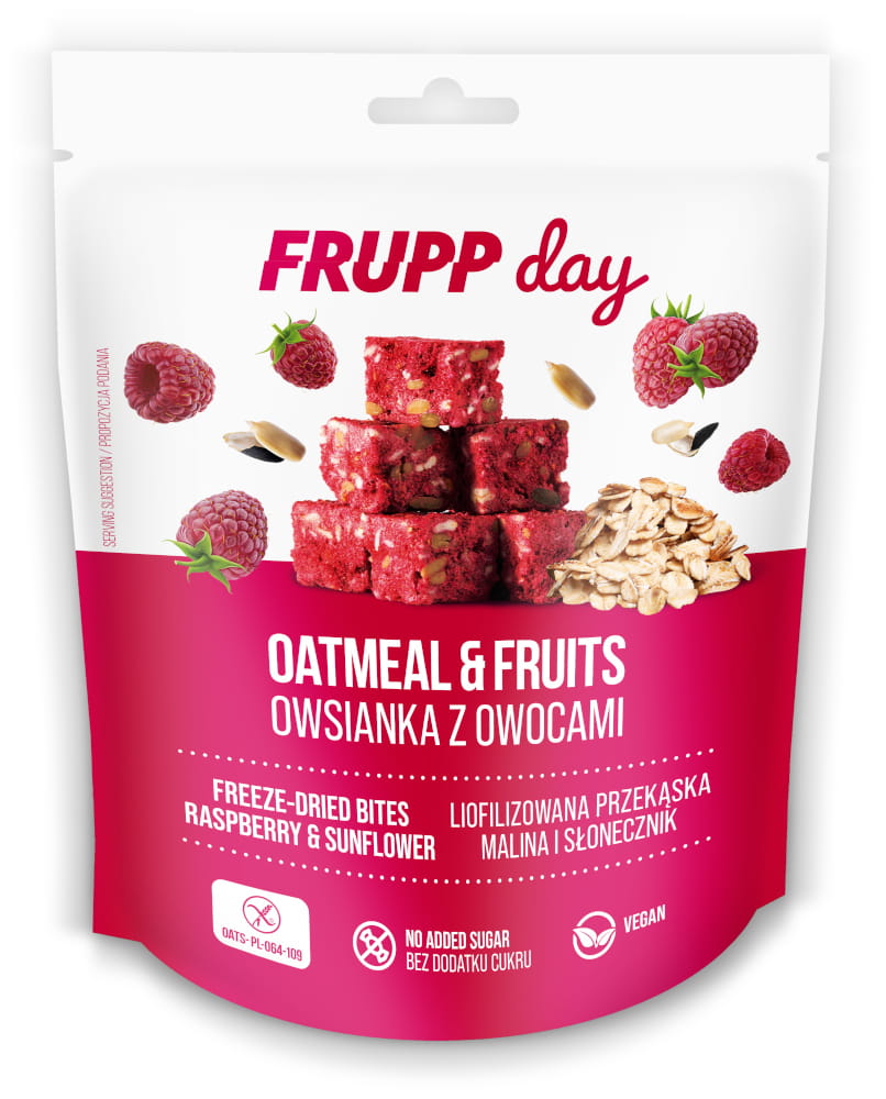 Frupp Day bezlepkové ovsené kocky s lyofilizovanými malinami a slnečnicovými semienkami 25 g - 95863