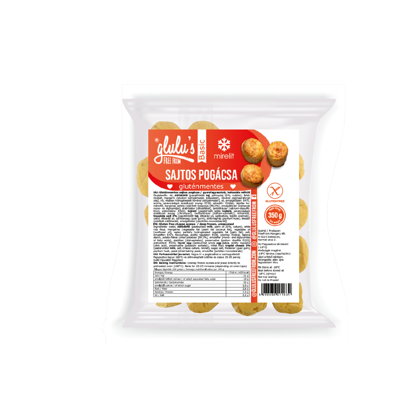 Glulu freefrom basic mrazené syrové palety 350 g