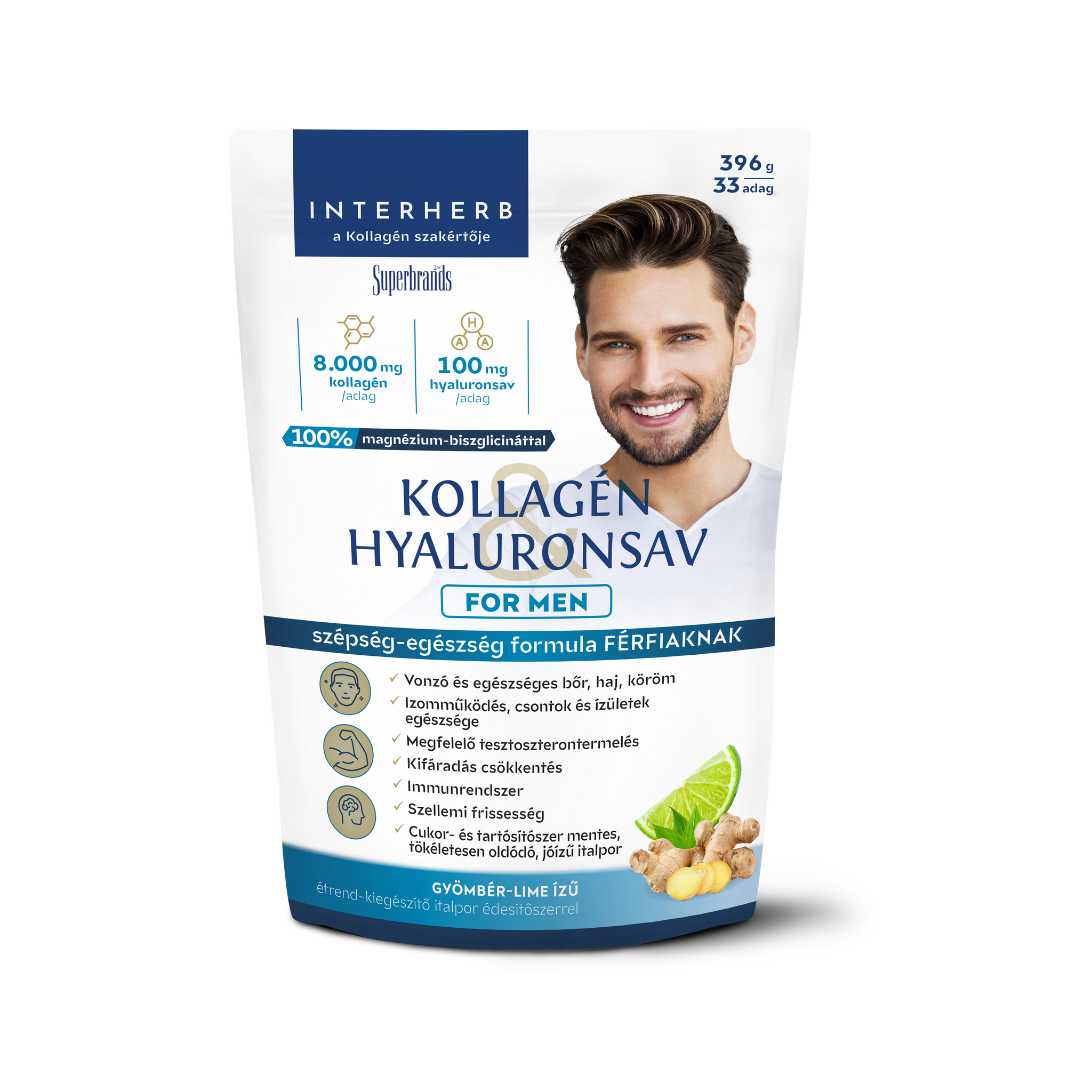 Interherb kolagén a hyalurónová kyselina liehová prášok s príchuťou zázvorového líma 396 g