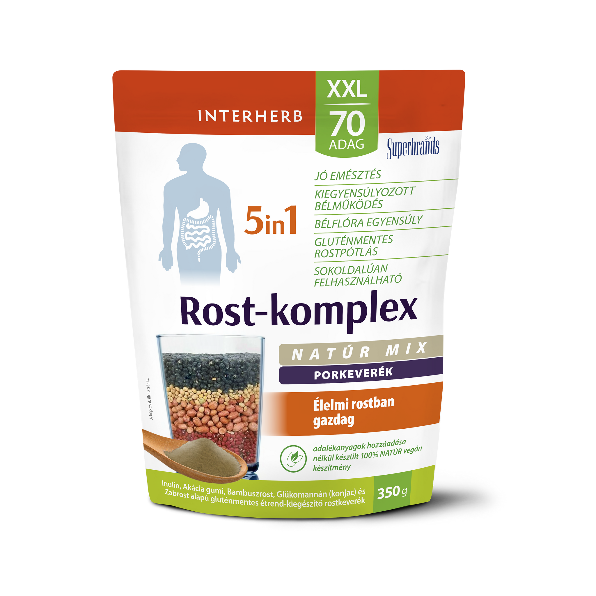 Interherb xxl 70 dávok komplexu vlákniny 5 v 1 prášková zmes prírodná 350 g