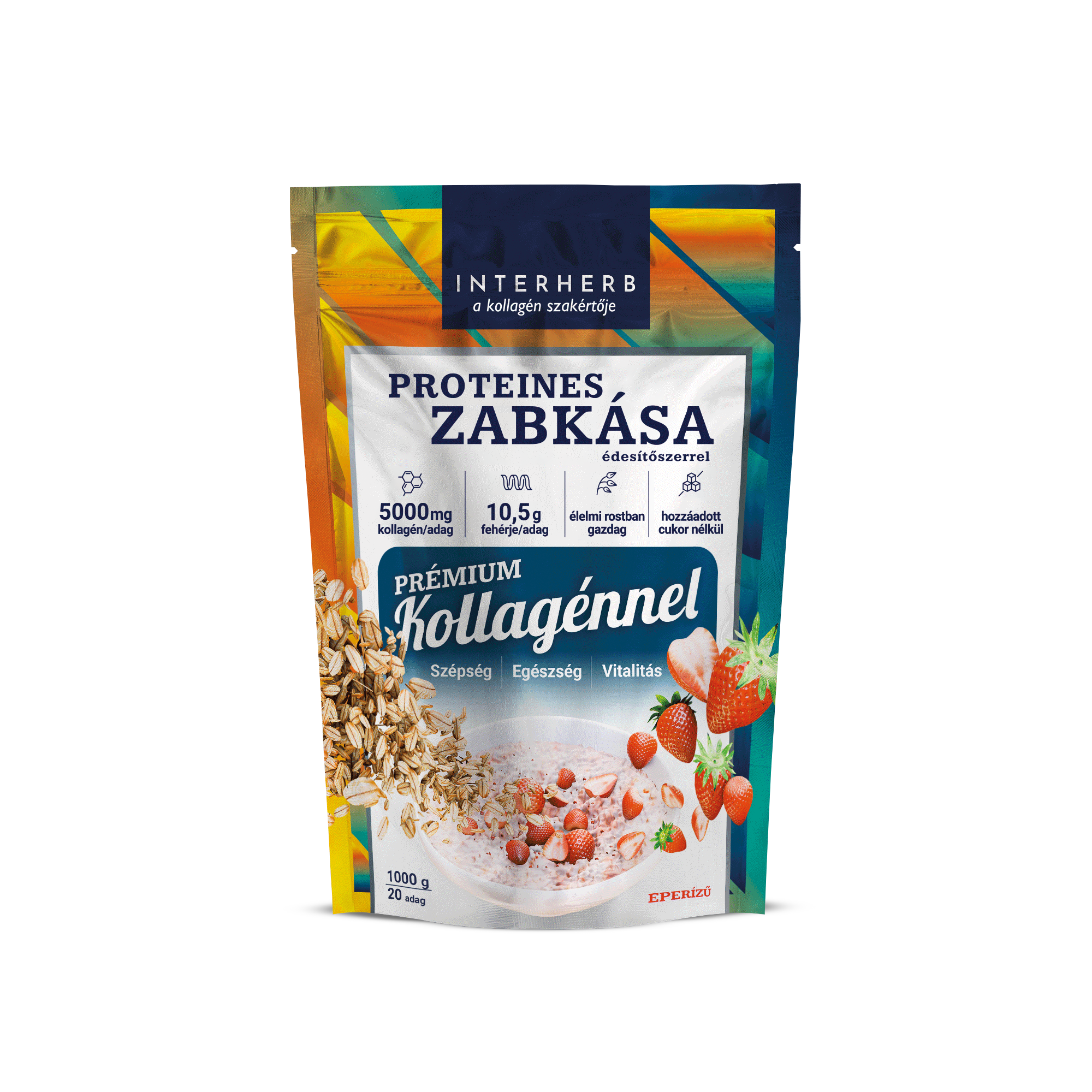 Interherb ovsené proteíny jahodová chuť (s prémiovým kolagénom) 1000 g