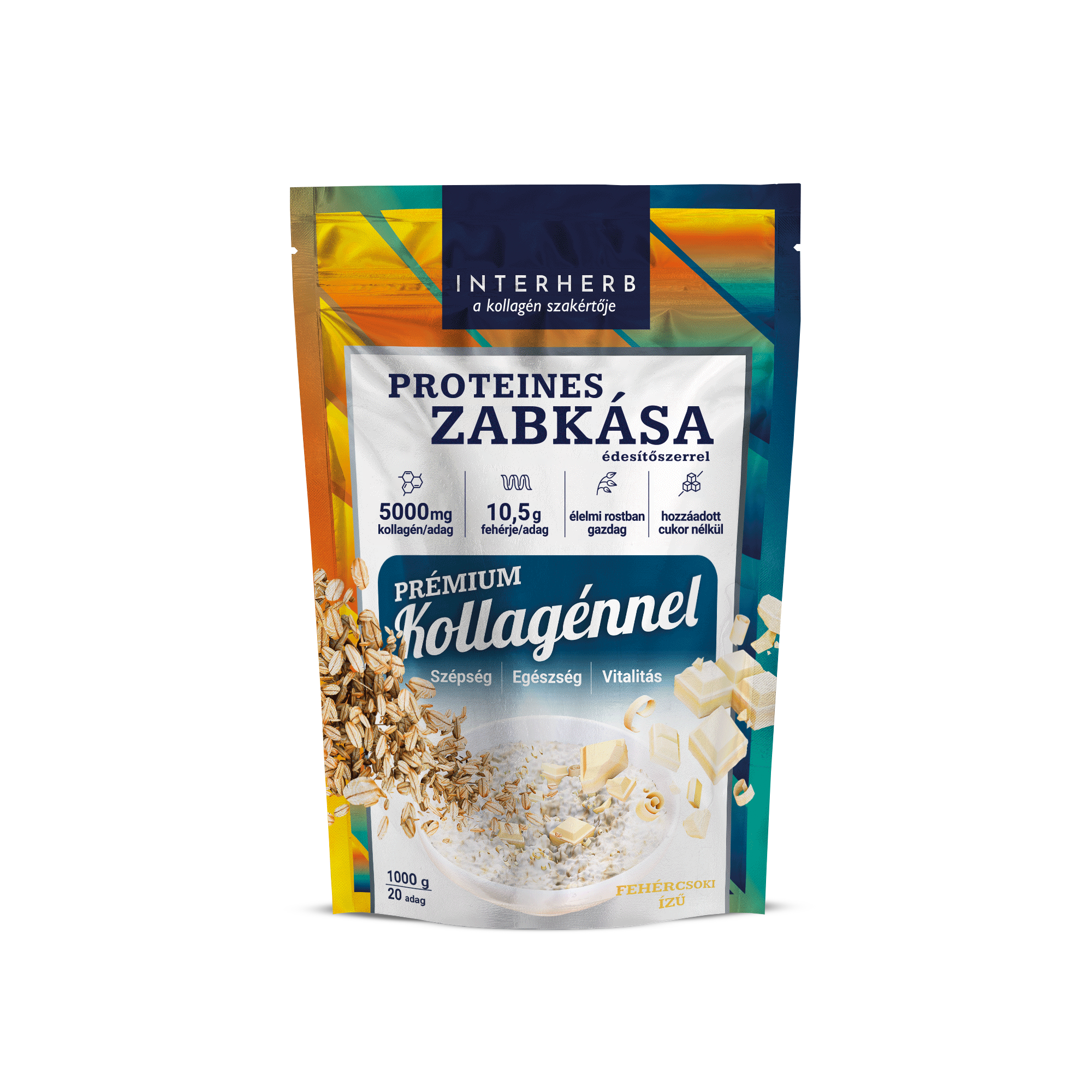 Interherb ovsené proteíny s bielou čokoládovou chuťou (s prémiovým kolagénom) 1000 g