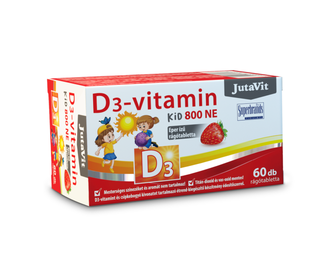 JutaVit D3-vitamín žuvacie tablety s jahodovou príchuťou pre deti 60 ks - 88263