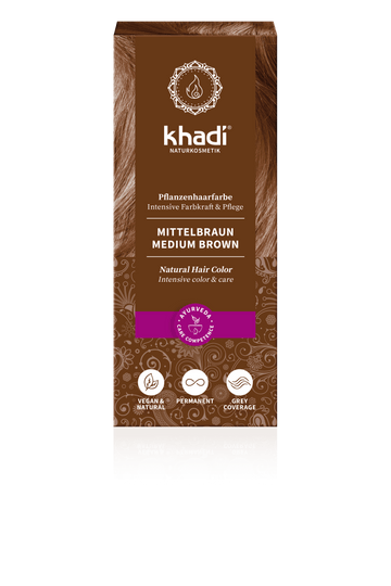 Khadi bylinná farba na vlasy stredne hnedá 100 g - 58918