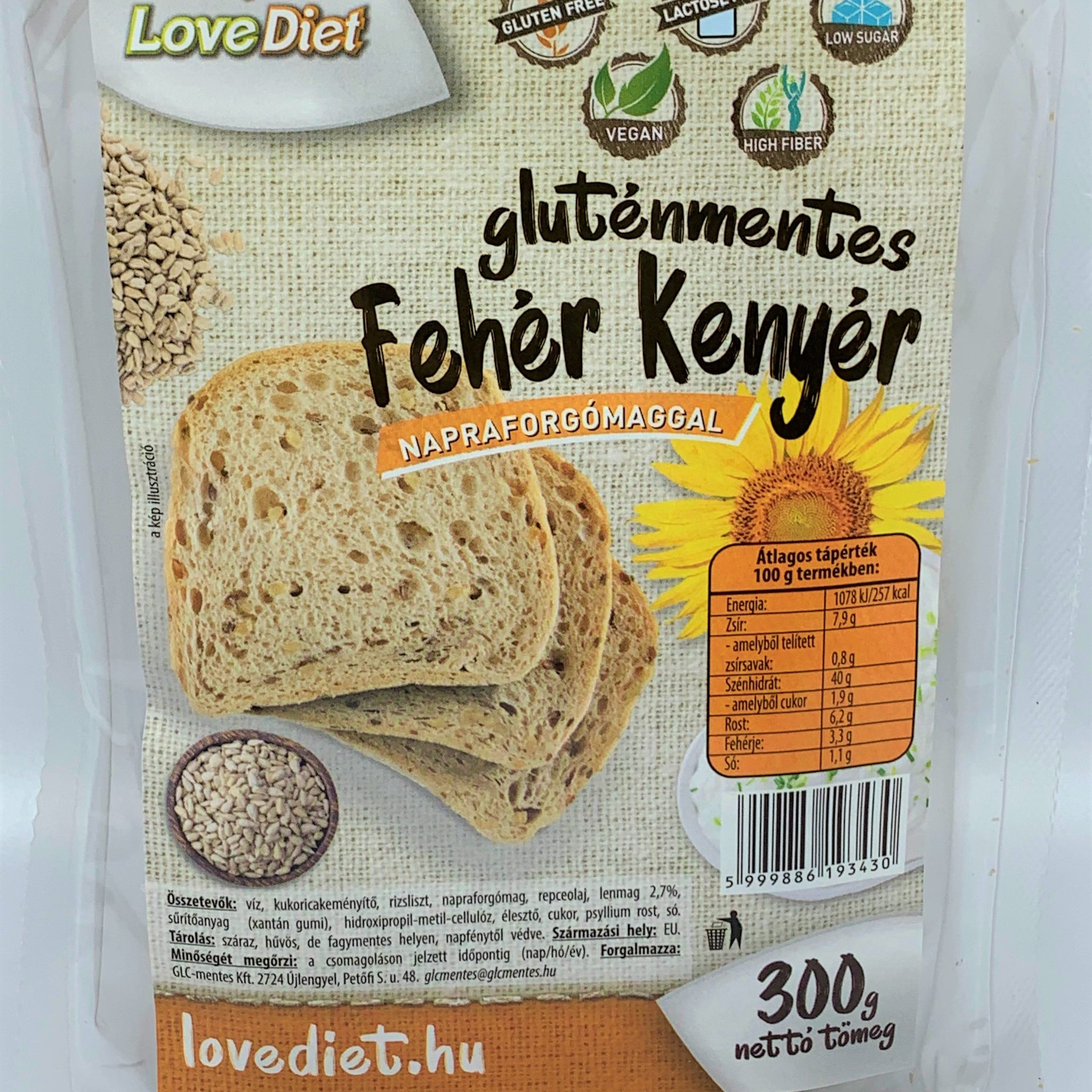Love Diet bezlepkový biely chlieb so slnečnicovými semienkami 300 g - 94263