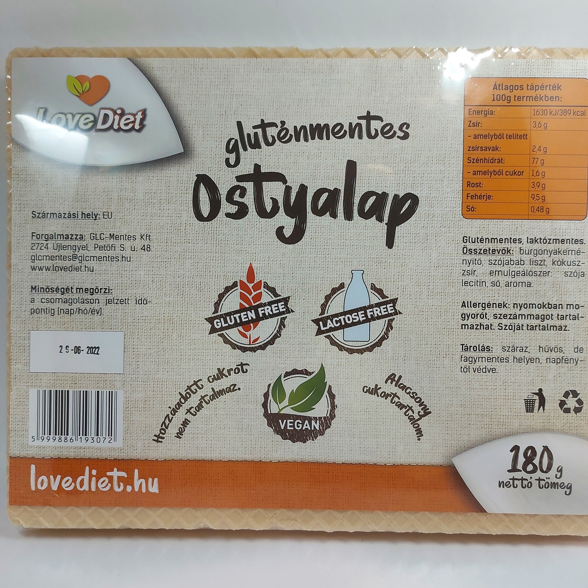 Love Diet bezlepkové chrumkavé oblátky 180 g - 93462