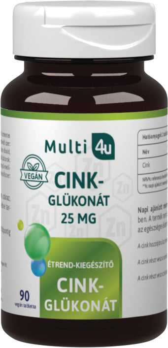 Multi 4u zinok-glukonát 25 mg vegánske tablety 90 šálok