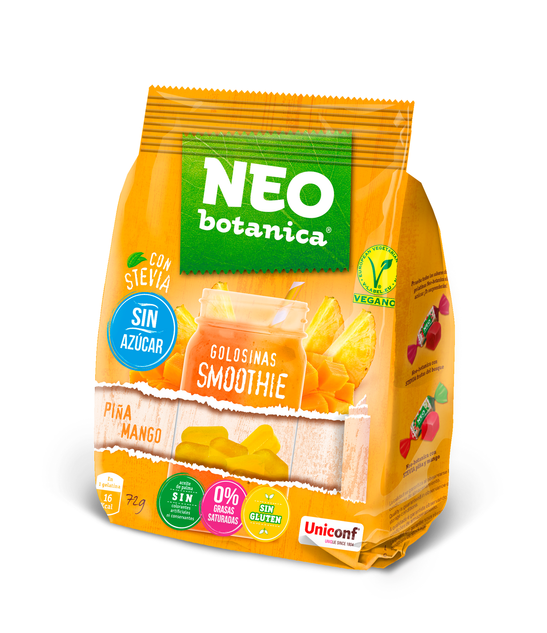 UNICONF želé cukríky s príchuťou ananásu a manga bez cukru 72 g - 93883