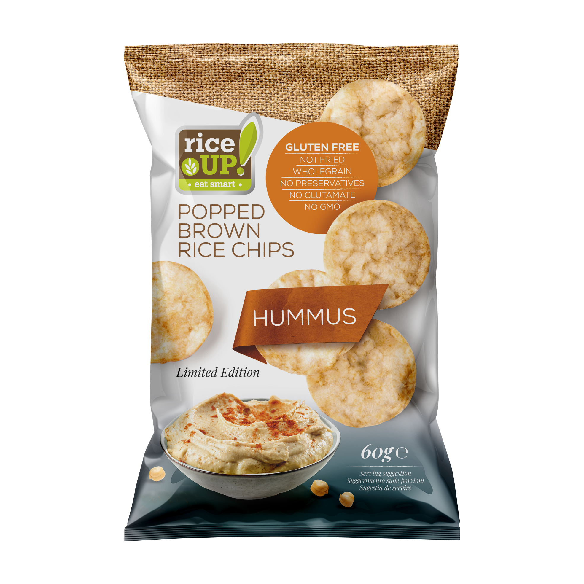 RICE UP! Chrumkavé ryžové čipsy s hummus príchuťou 60 g - 84858