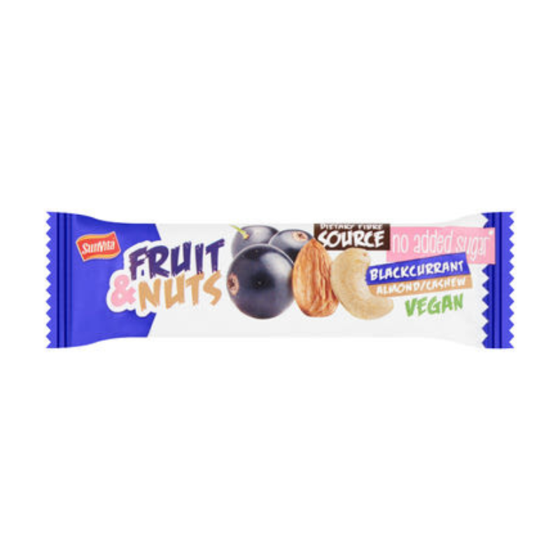 Sunvita ovocná tyčinka s čiernymi ríbezľami, kešu a mandľami 30 g - 57708