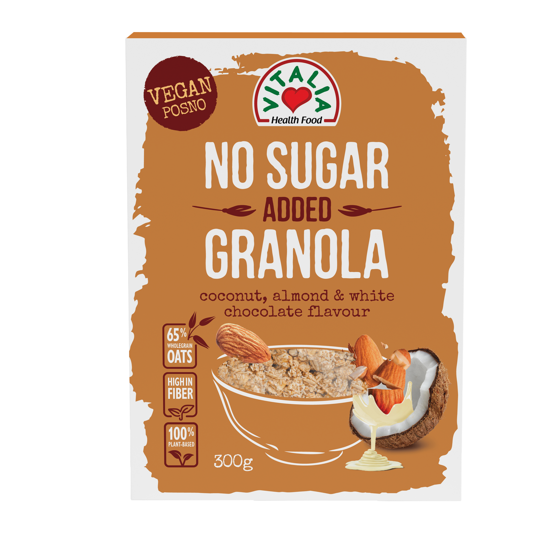 Vitalia granola bez pridaného cukru bielej čokolády kokosové mandle 300 g