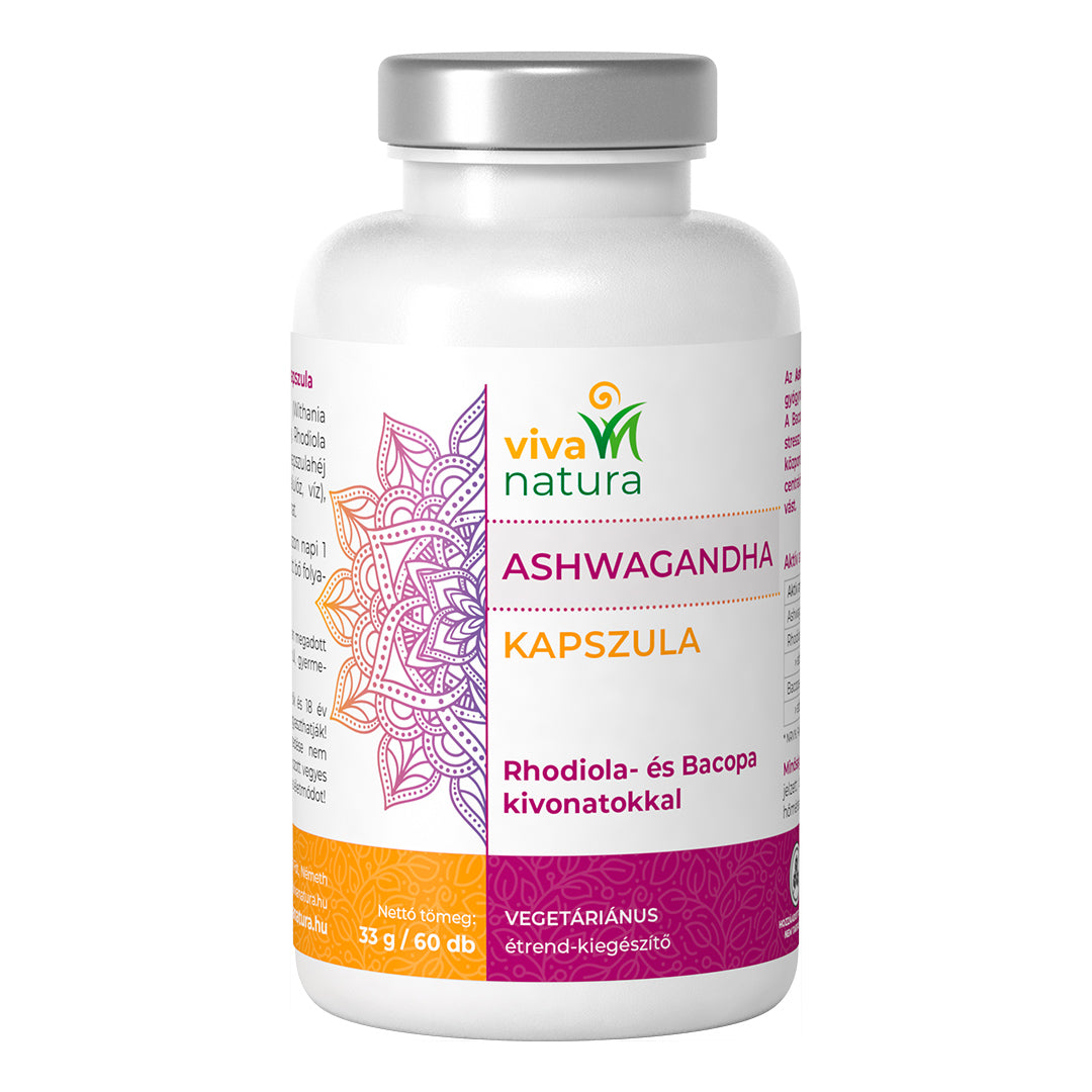 Viva natura ashwagandha Rhodiola a Bacopa extrakty vegetariánske doplnkové kapsule 60 ks