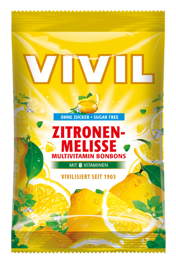 Vivil multivitamínové dropsy s citrónovo-medovkovou príchuťou a 8 vitamínmi bez cukru 60 g - 84874