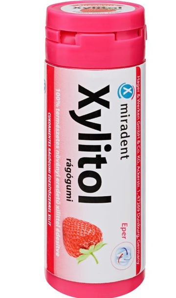 Miradent Xylitol žuvačky pre deti s jahodovou príchuťou 150 g - 47540