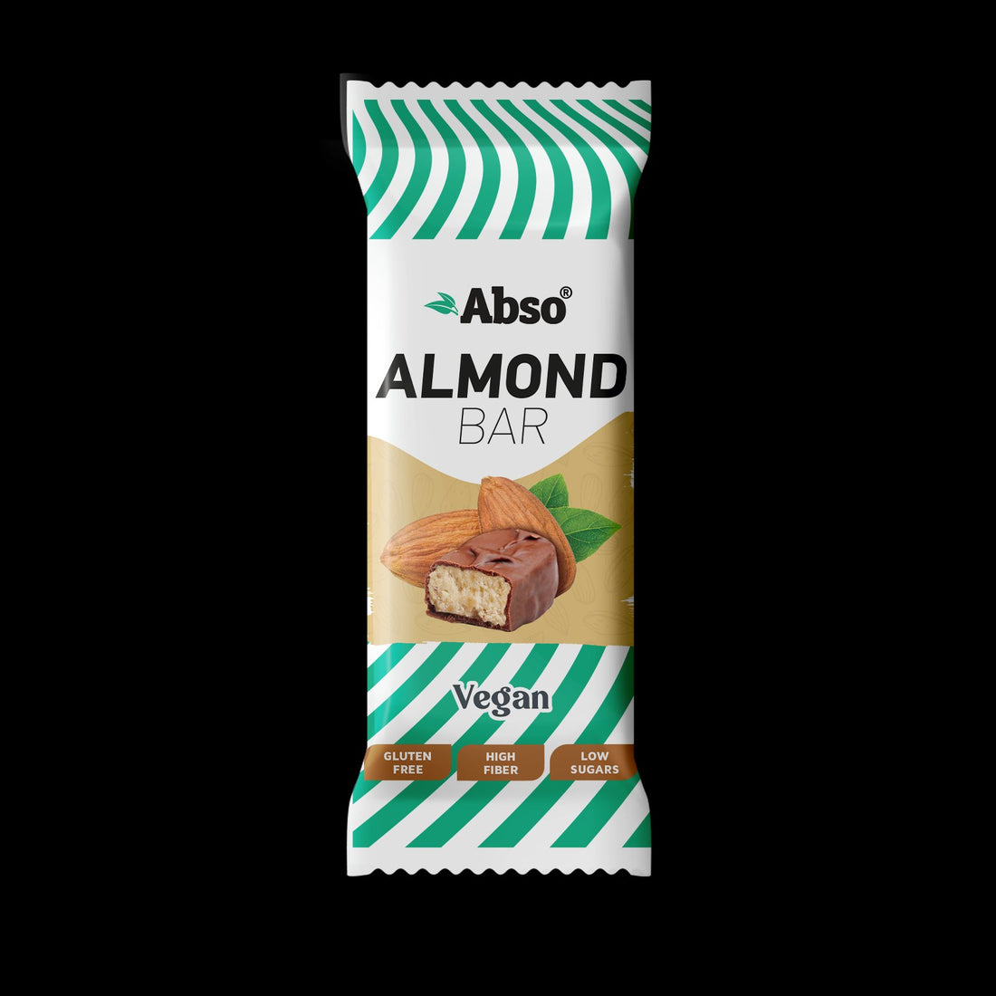 Abso Vegan Bezlepková mandľová tyčinka máčaná v mliečnej čokoláde bez cukru 35 g - 92403