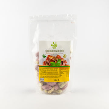 All in mrazené gnocchi tricolor so sladkými zemiakmi, špenátmi, pečivo 500 g