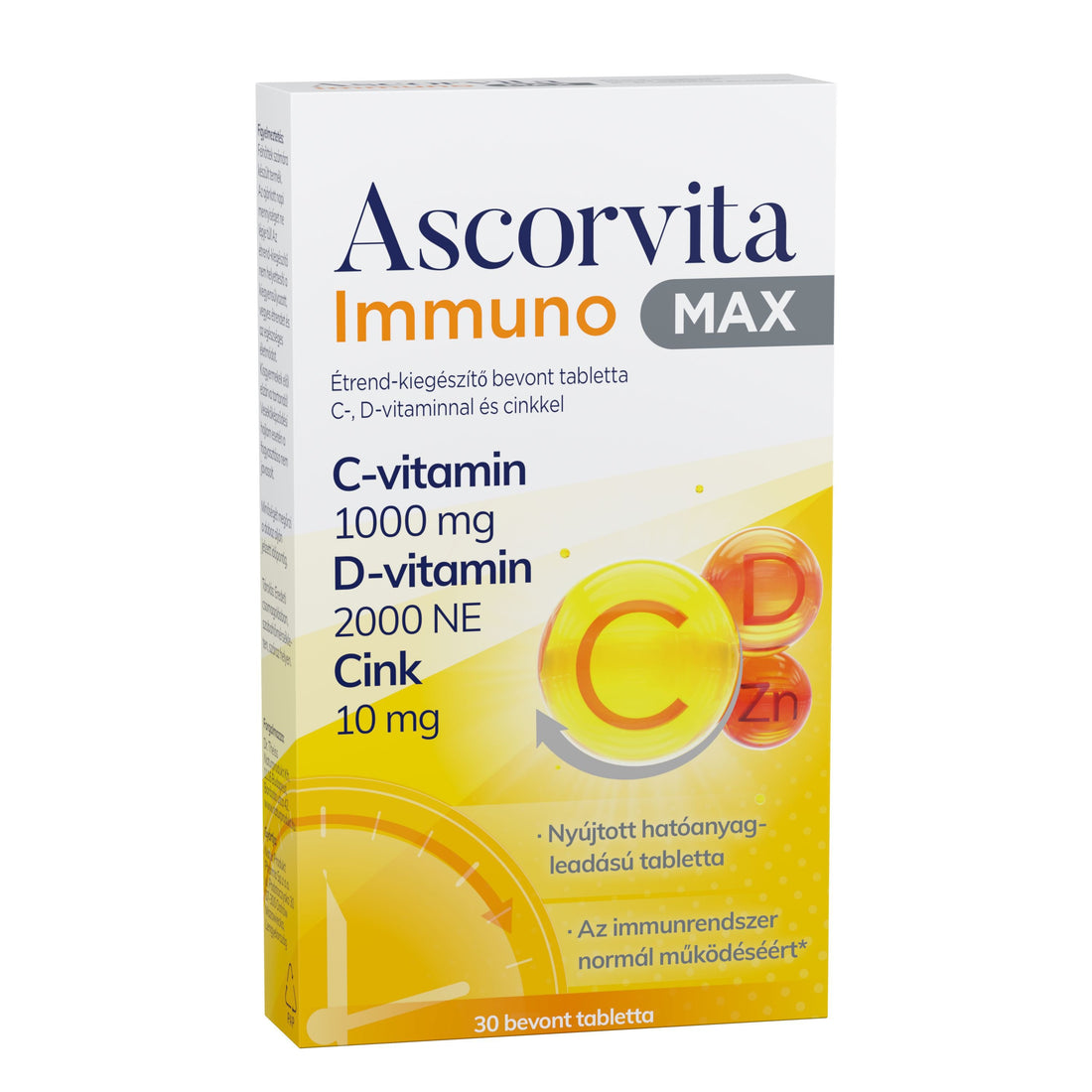 Ascorvita imuno max doplnok stravy potiahnuté tablety s vitamínom C, D a zinkom 30 kapsúl - 93938