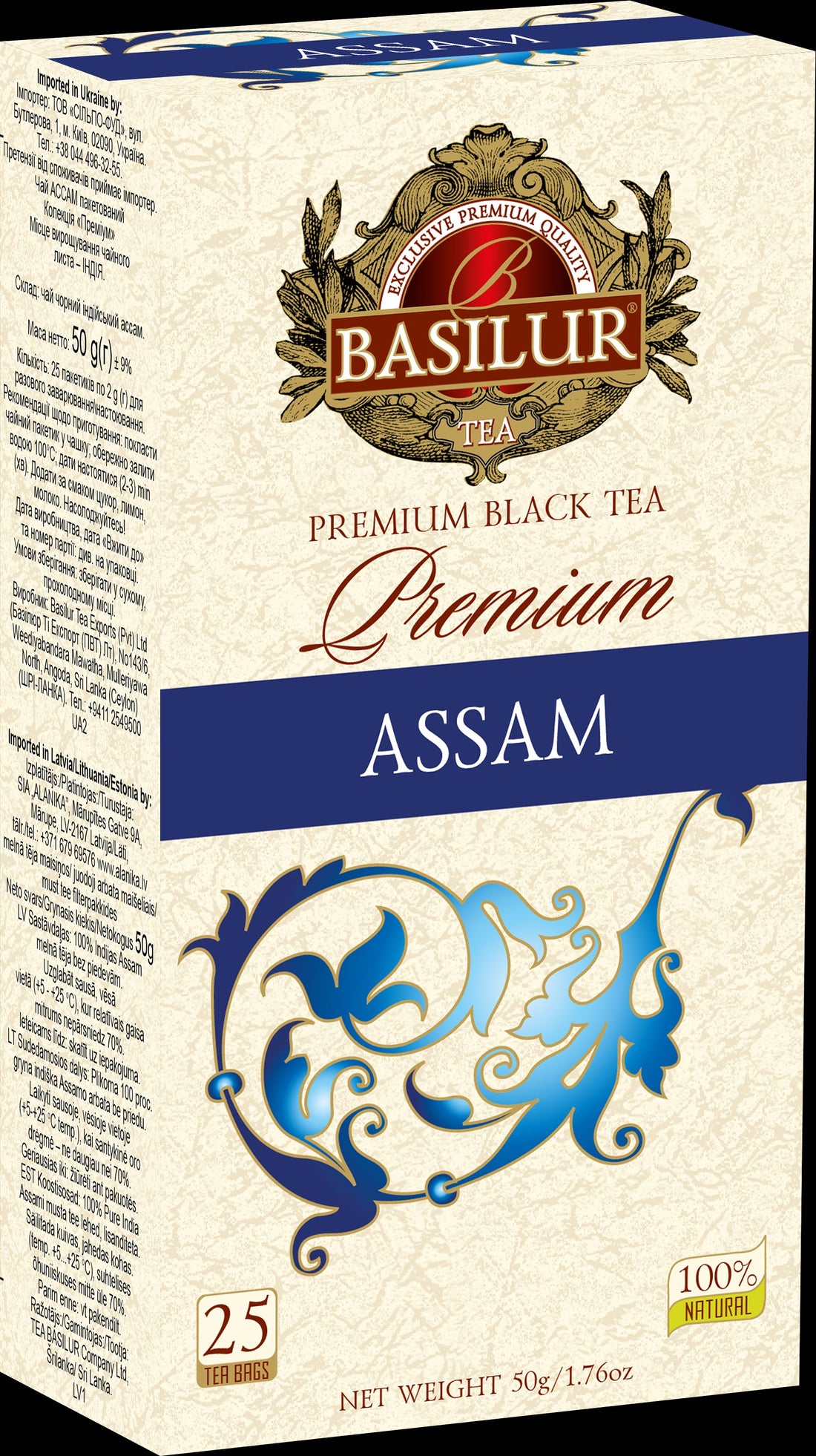 BASILUR prémiový čierny čaj ASSAM 25 filtrov 50 g - 87668