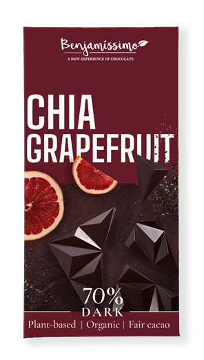 Benjamissimo bio vegánska čierna čokoláda chia grapefruit 60 g