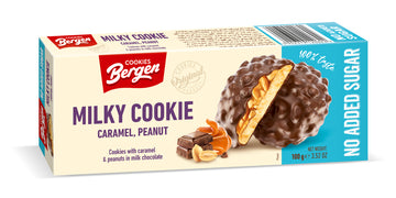 Bergen milky cookie s karamelou v mliečnej čokoláde bez pridaného cukru 100 g