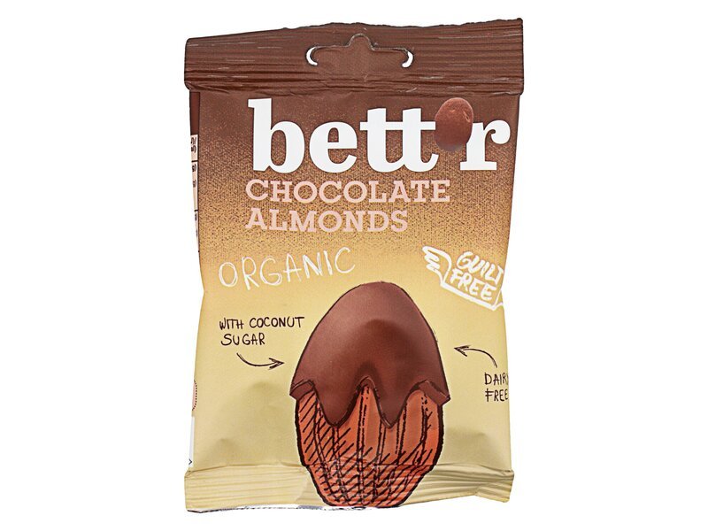 Bettr bio  vegánske bezlepkové mandle v čokoláde 40 g - 93241