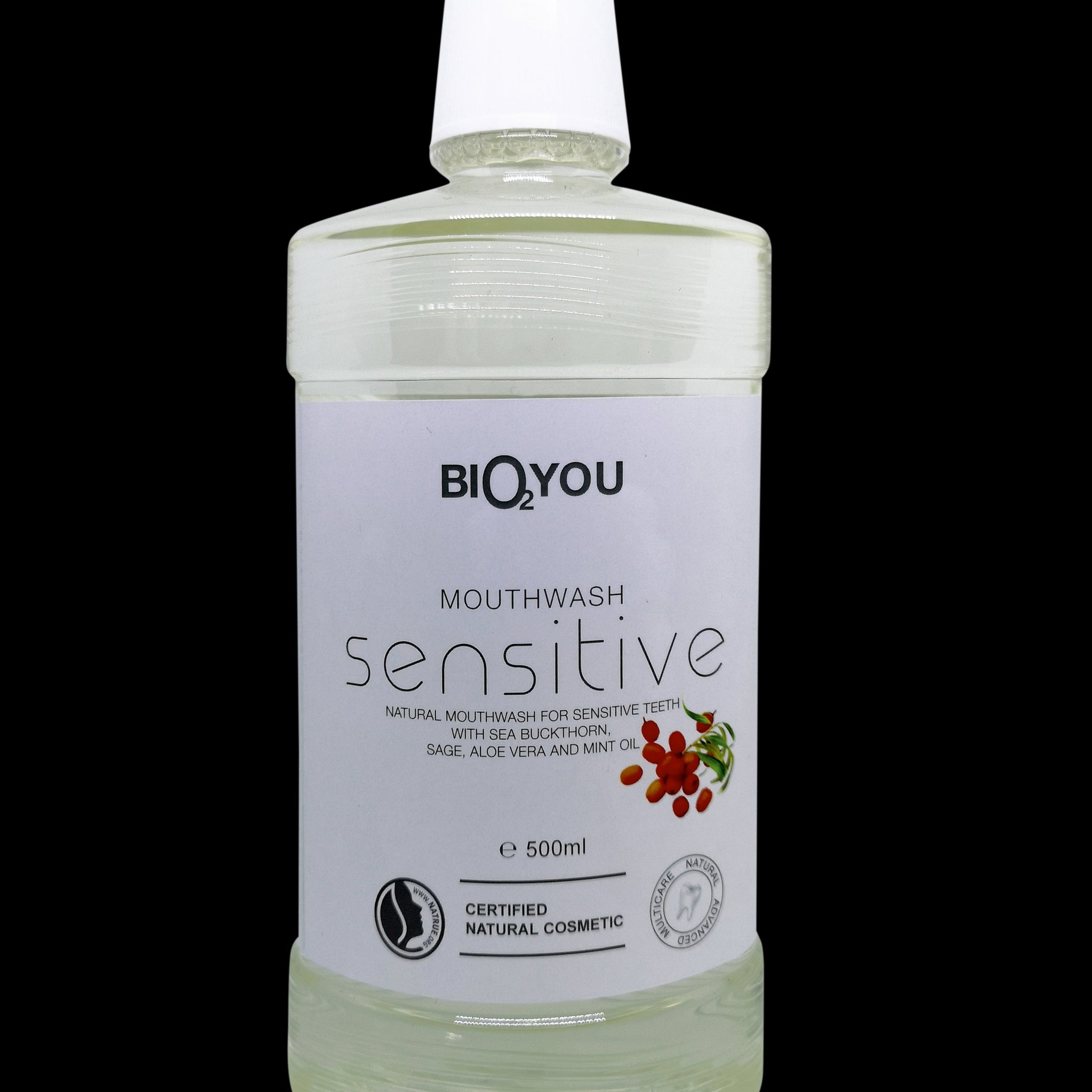 Bio2you prírodná ústna voda pre citlivú pleť s aloe vera, rakytníkom, mätovým olejom a šalviou 500 ml - 88729