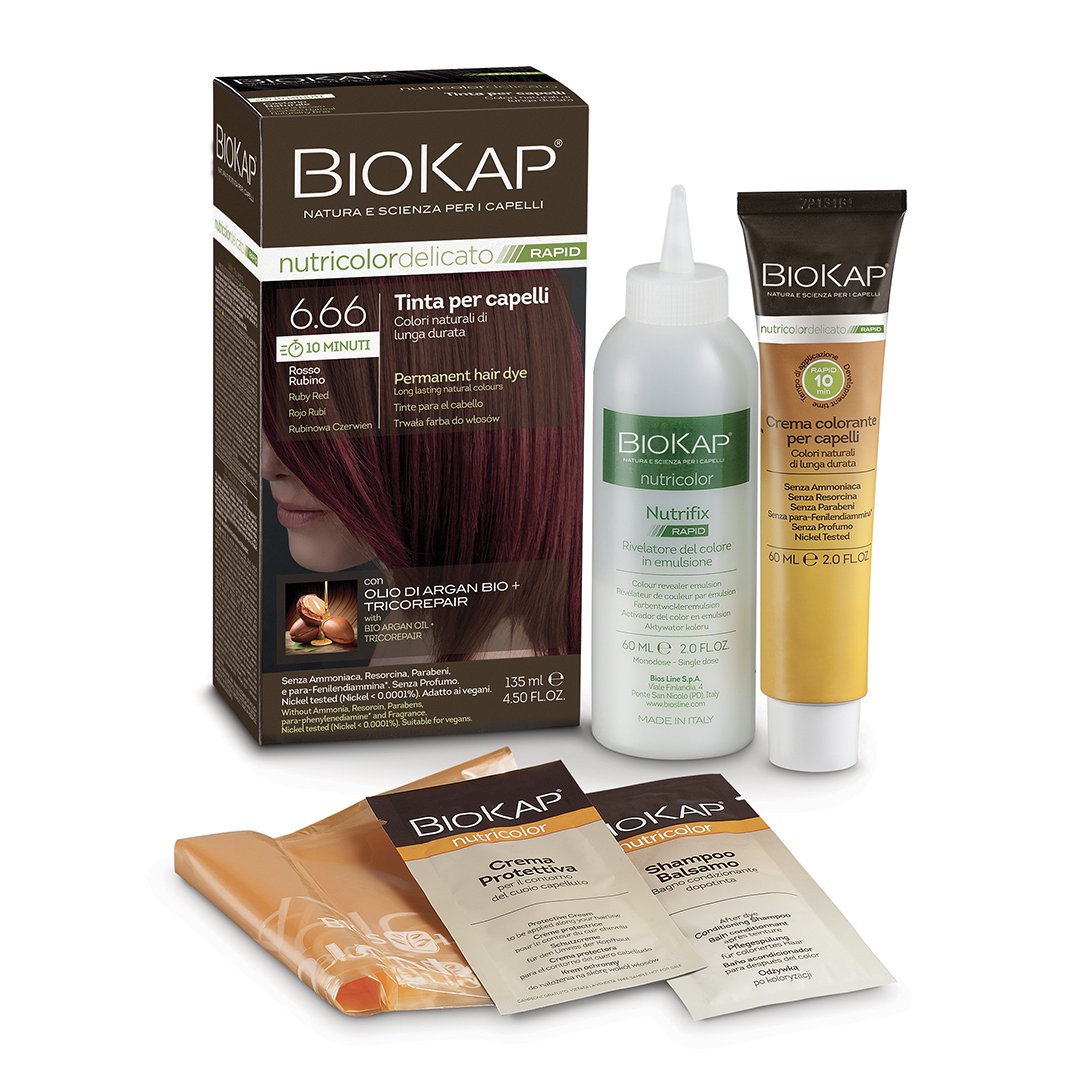 Biokap nutricolor rýchla permanentná farba na vlasy č. 6.66 rubínovo červená 135 ml - 90784