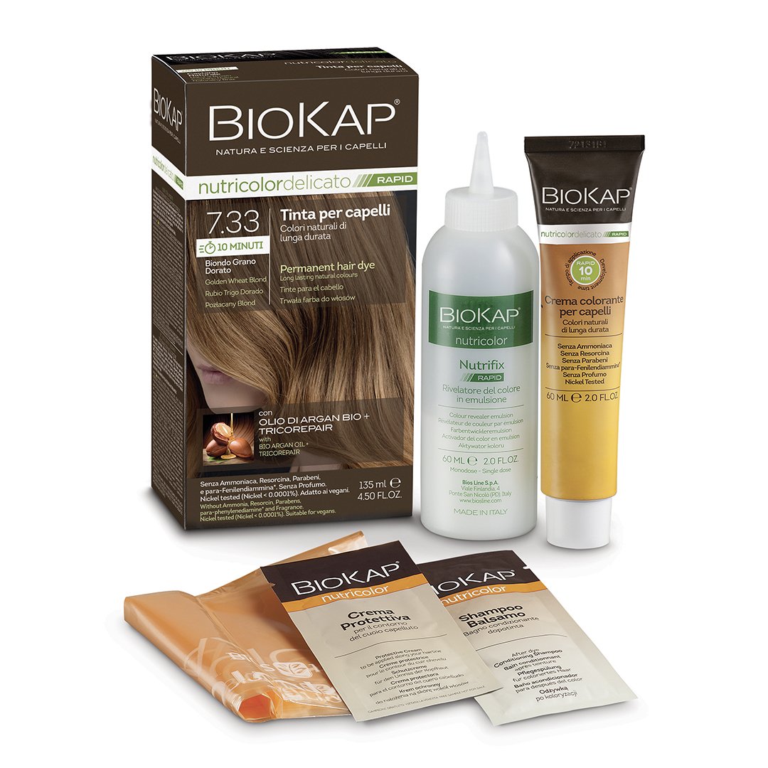 Biokap nutricolor rýchla permanentná farba na vlasy nr 7.33 golden wheat blond 135 ml - 90788