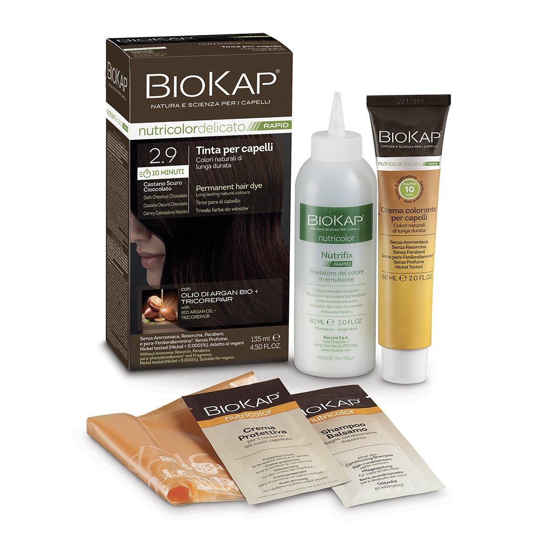 Biokap nutricolor rýchla permanentná farba na vlasy nr 2.9 tmavá gaštanová čokoláda 135 ml - 90774