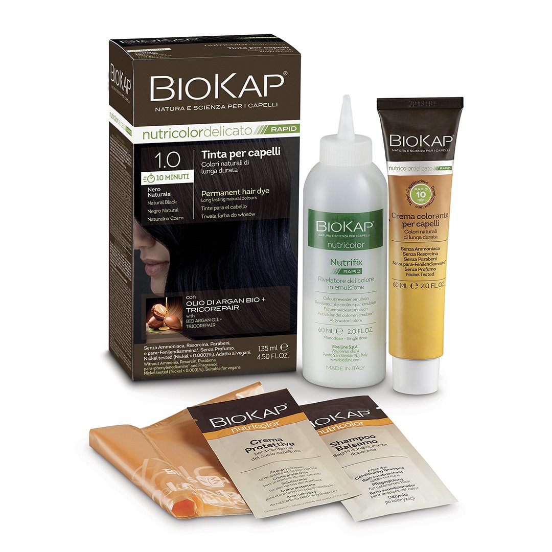 Biokap nutricolor rýchla permanentná farba na vlasy č. 1.0 natural black 135 ml - 90773