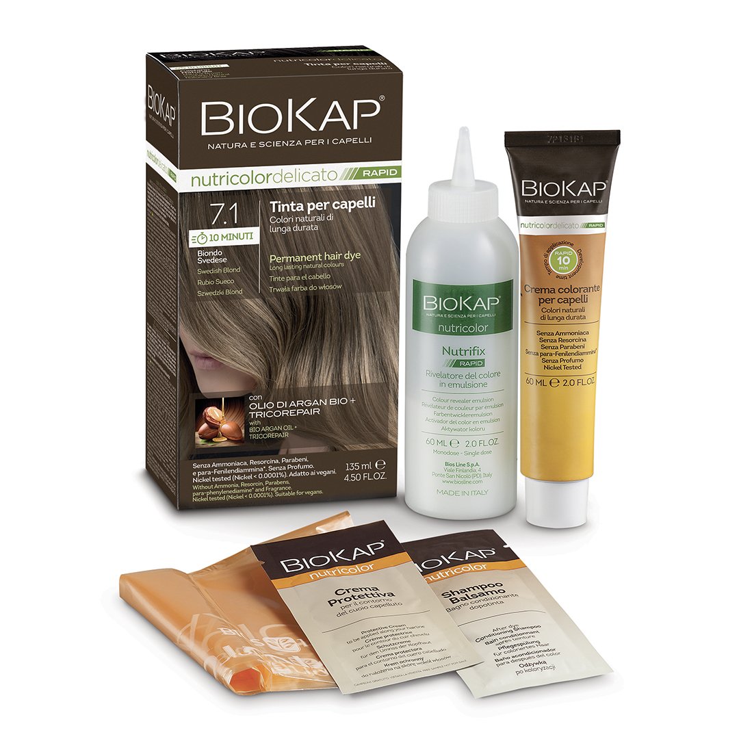 Biokap nutricolor rýchla permanentná farba na vlasy nr 7.1 švédska blond 135 ml - 90786