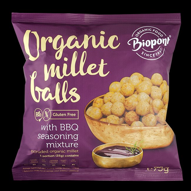 Biopont organické extrudované guľôčky z prosa BBQ 75 g - 21767