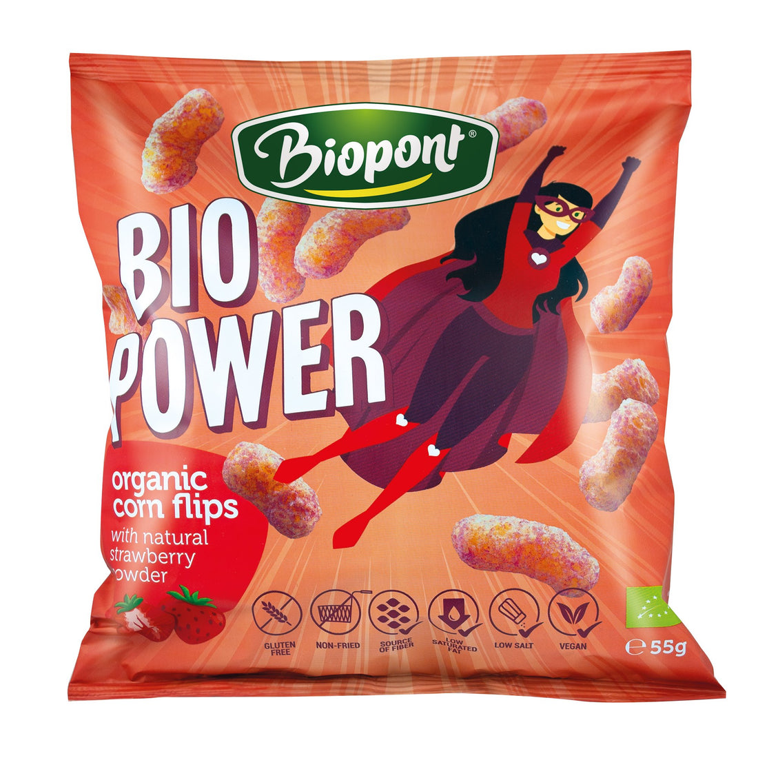 Biopont bio power extrudovaná kukurica s pravým jahodovým práškom 55 g - 93176
