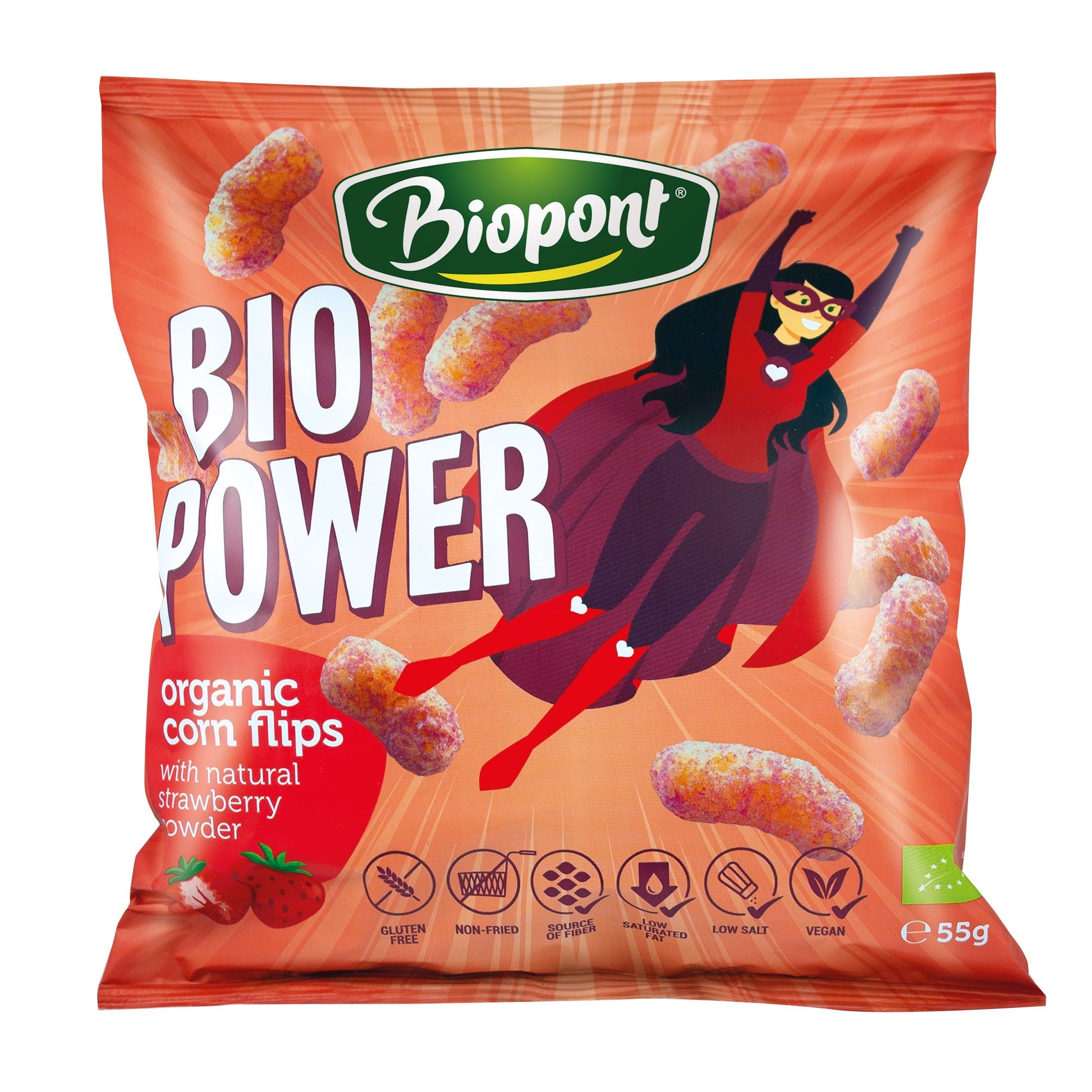 Biopont bio power extrudovaná kukurica s pravým jahodovým práškom 55 g - 93176