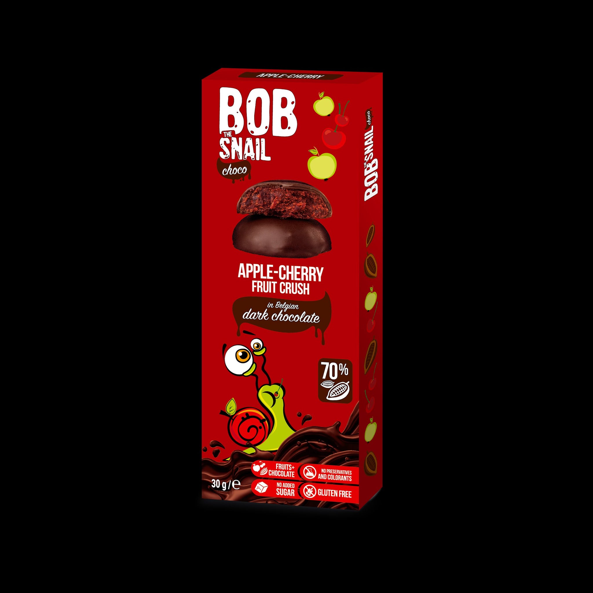 Bob Snail ovocný snack v tmavej čokoláde, jablkom-čerešne 30 g - 88368
