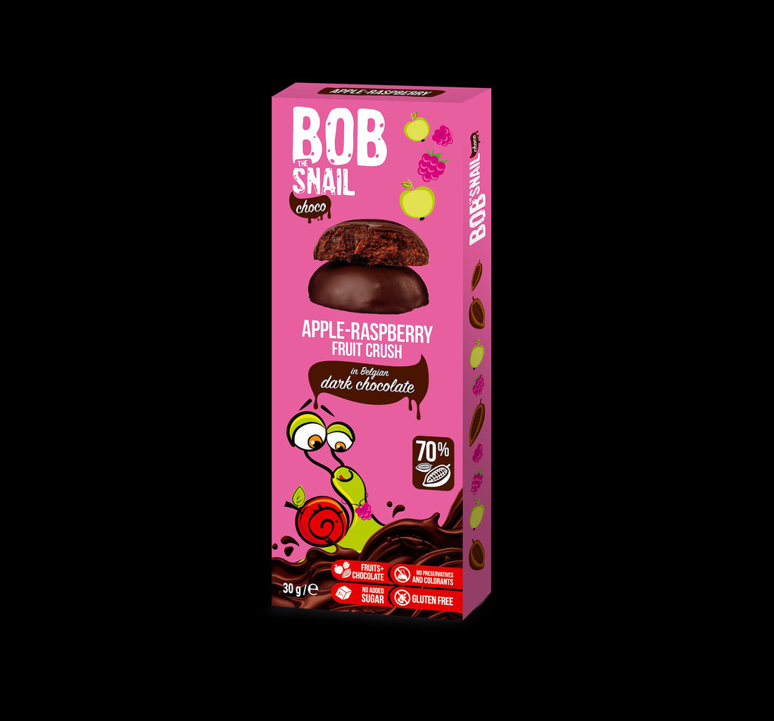 Bob Snail ovocný snack v tmavej čokoláde, jablko-malina 30 g - 88369