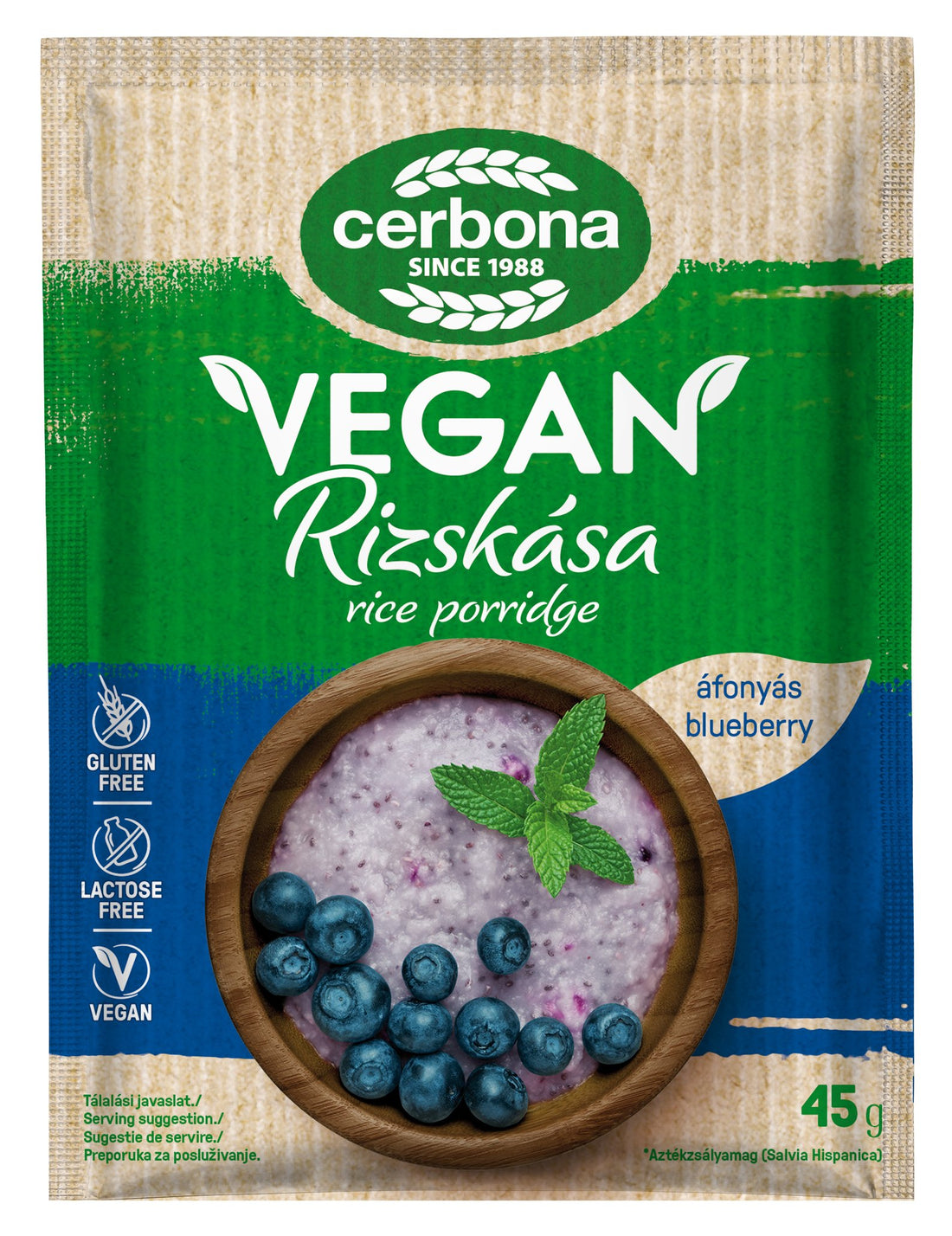 Cerbona vegánska ryžová kaša s čučoriedkami 45 g - 89212
