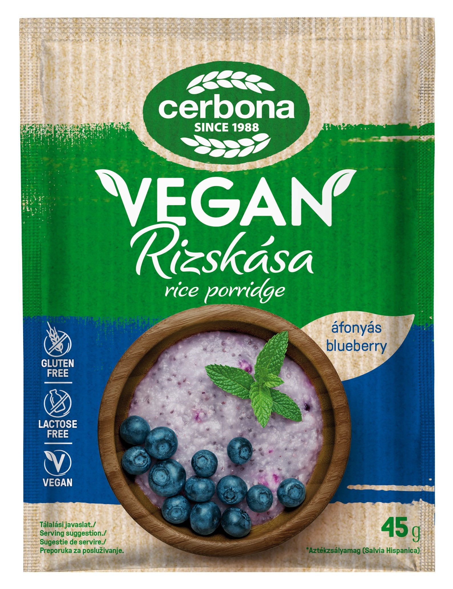 Cerbona vegánska ryžová kaša s čučoriedkami 45 g - 89212