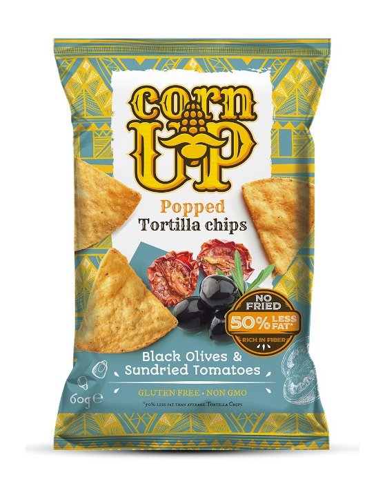 Corn Up  Kukuričné tortillové lupienky s čiernymi olivami a paradajkami 60 g - 91976